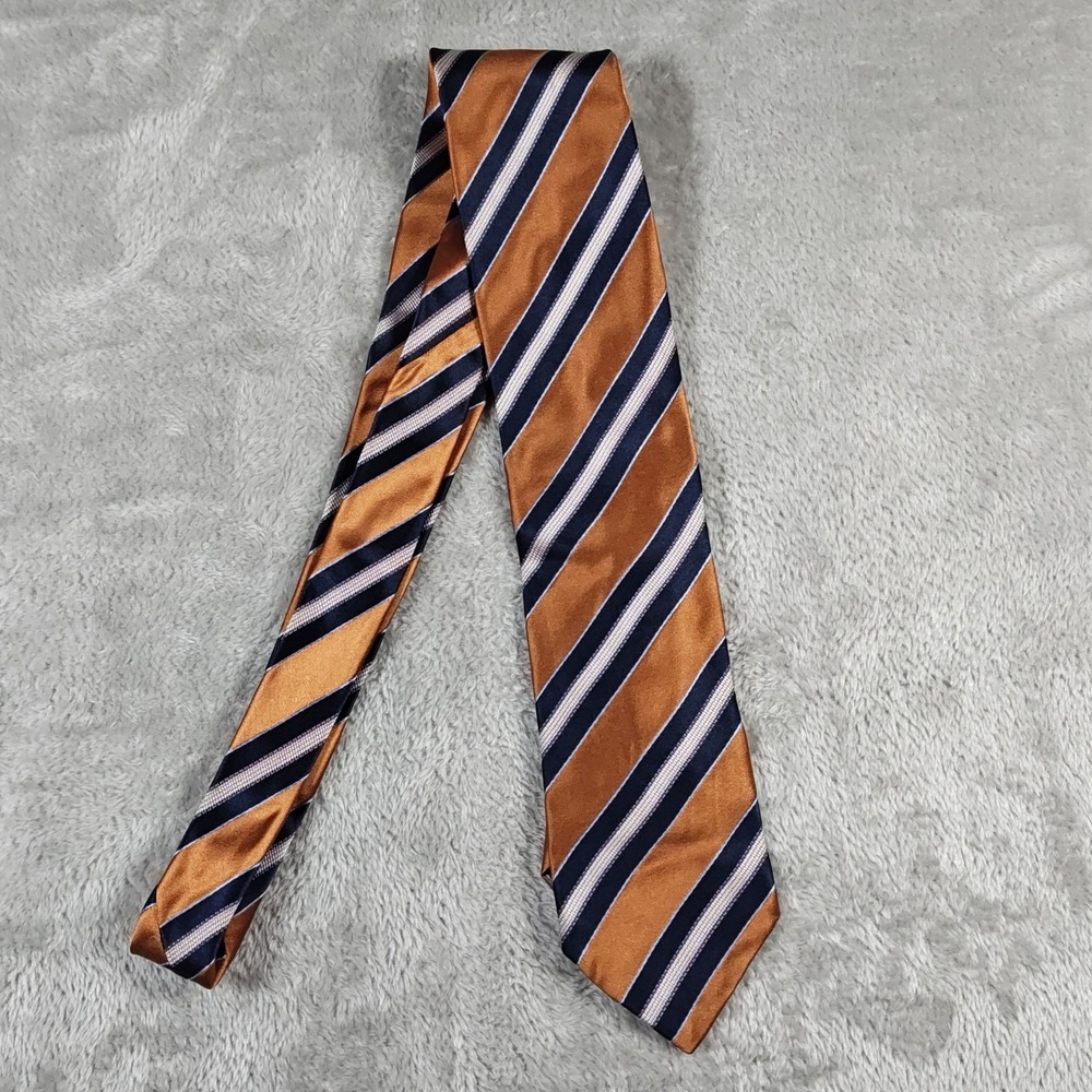 Vintage Brioni Tie Mens 61x3.25 Orange Blue Striped Colorful Silk Made Italy